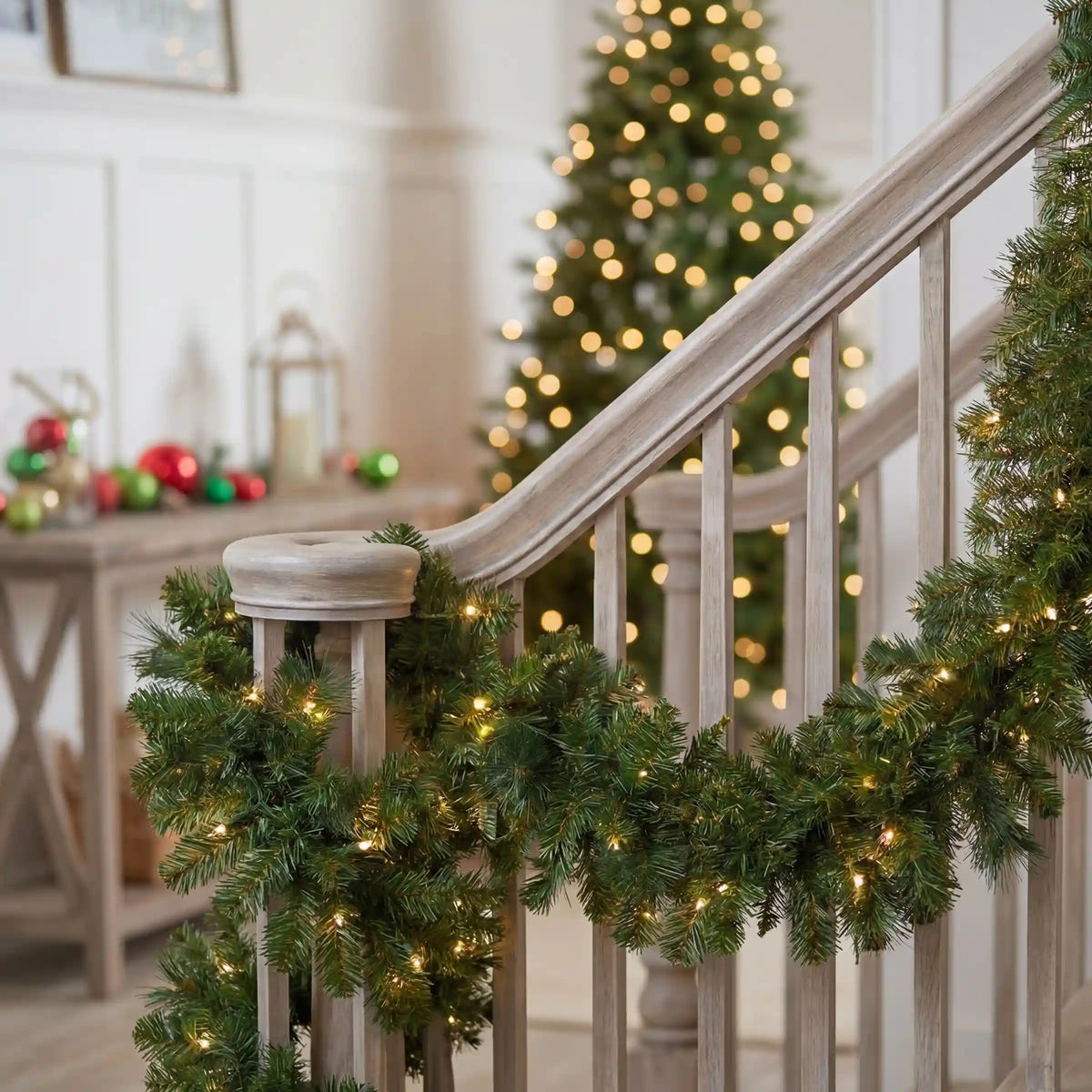 9 ft. Pre-Lit Norwood Fir Garland with Clear Lights and 12 in Diameter, Plug-In