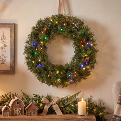 24 in. Pre-Lit Norwood Fir Wreath with Battery Operated Multicolor LED Lights
