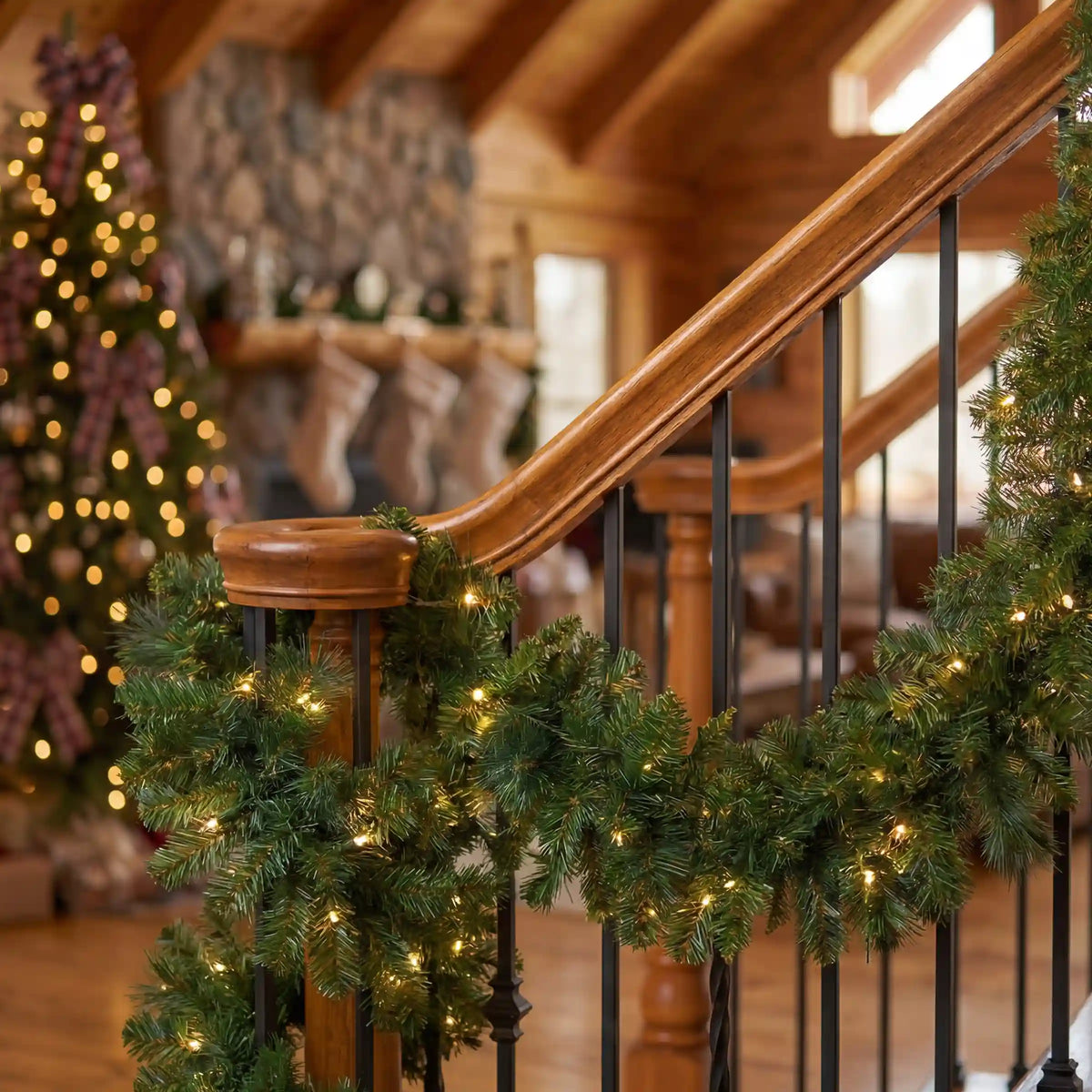 9 ft. Pre-Lit Norwood Fir Garland with Battery Operated Multicolor LED Lights