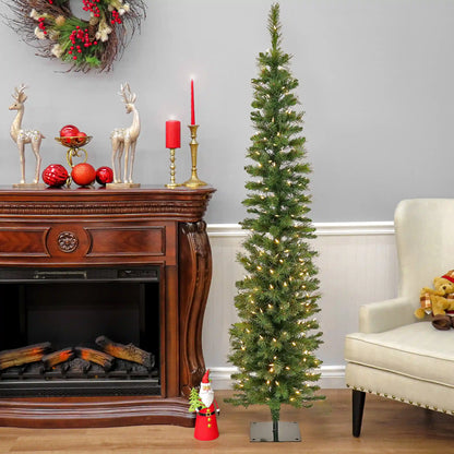 6 ft. Pre-Lit Nooksack Fir Pencil Slim Tree with LED Lights, Plug-In