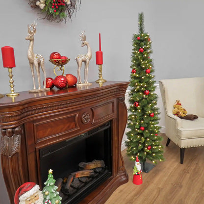 6 ft. Pre-Lit Nooksack Fir Pencil Slim Tree with LED Lights, Plug-In