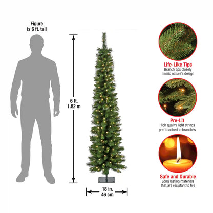 6 ft. Pre-Lit Nooksack Fir Pencil Slim Tree with LED Lights, Plug-In
