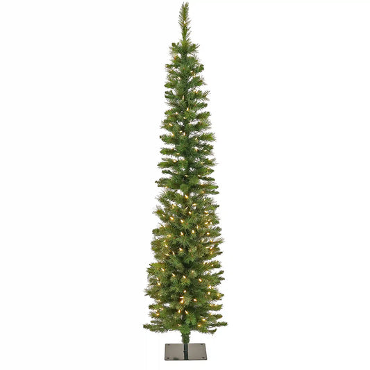 6 ft. Pre-Lit Nooksack Fir Pencil Slim Tree with LED Lights, Plug-In