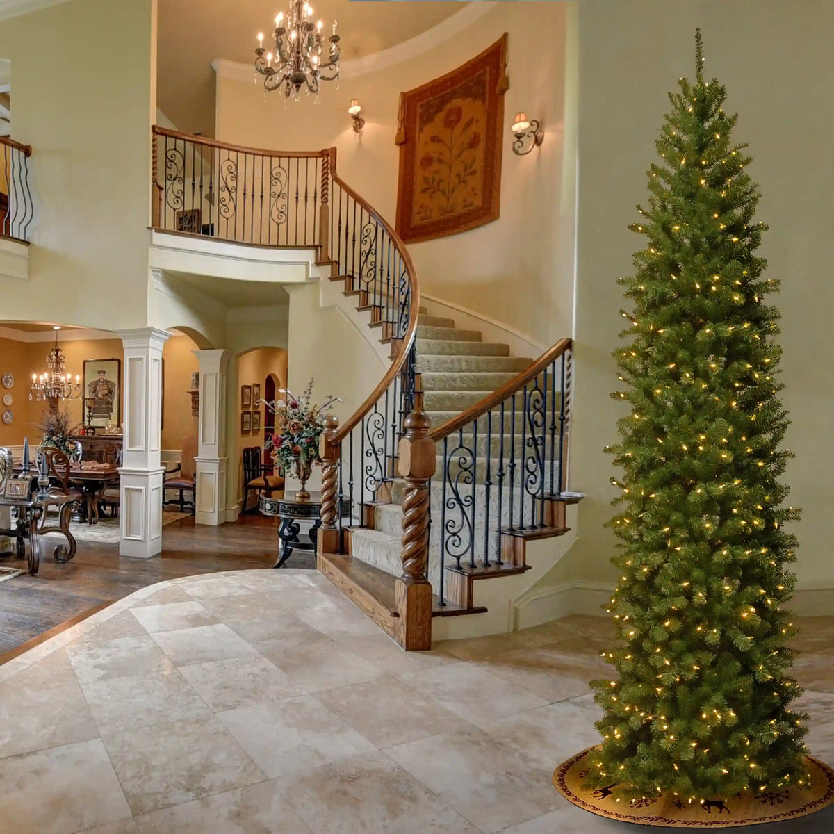 10 ft. Pre-Lit North Valley Spruce Pencil Slim Tree with Clear Lights, Plug-In