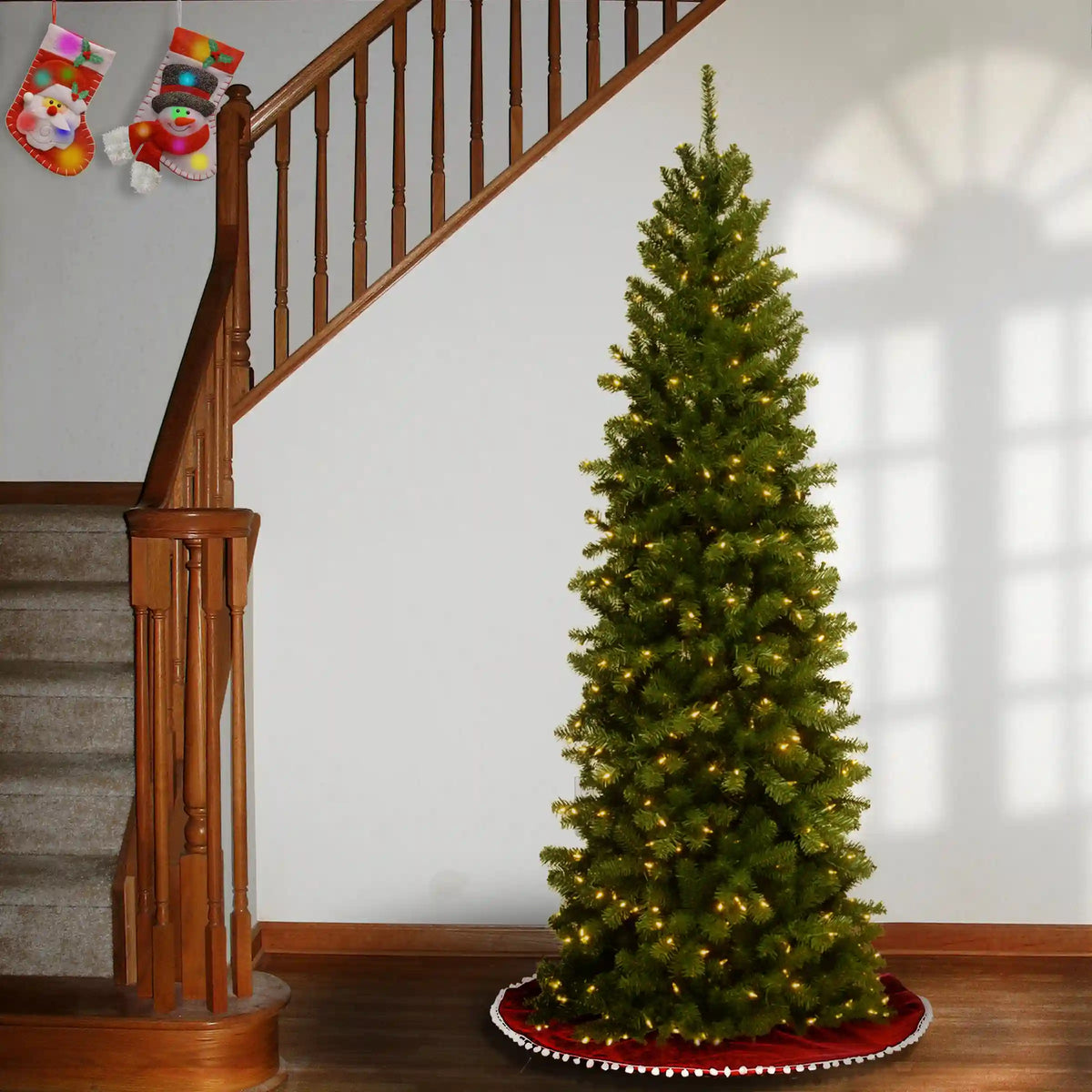 6.5 ft. Pre-Lit North Valley Spruce Pencil Slim Tree with Clear Lights, Plug-In