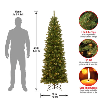 6.5 ft. Pre-Lit North Valley Spruce Pencil Slim Tree with Clear Lights, Plug-In