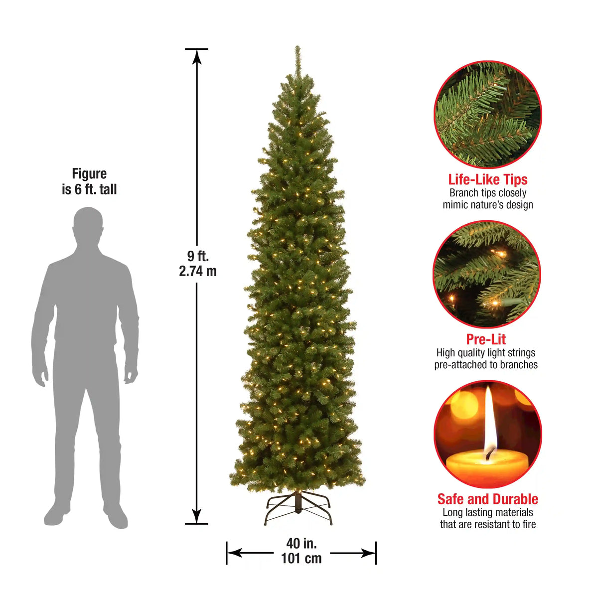 9 ft. Pre-Lit North Valley Spruce Pencil Slim Tree with Clear Lights, Plug-In