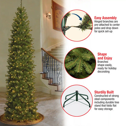 9 ft. Pre-Lit North Valley Spruce Pencil Slim Tree with Clear Lights, Plug-In