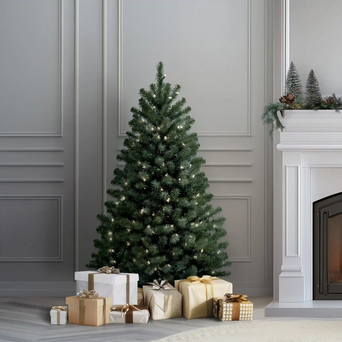 4.5 ft. Pre-Lit North Valley Blue Spruce Tree with Clear Lights, Plug-In