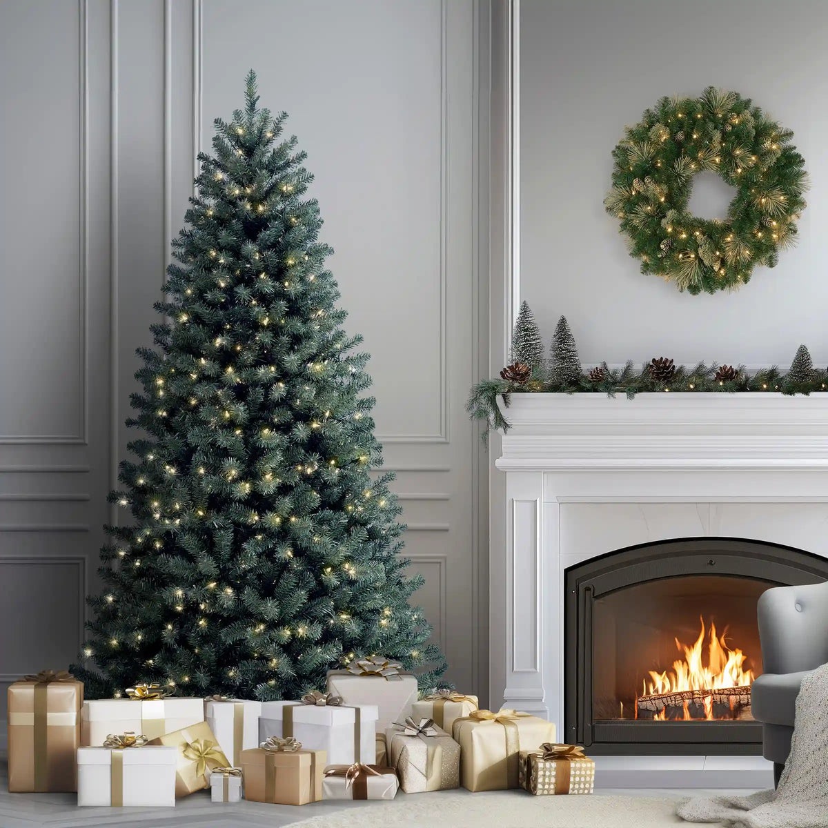 6.5 ft. Pre-Lit North Valley Spruce Blue Tree with Clear Lights, Plug-In