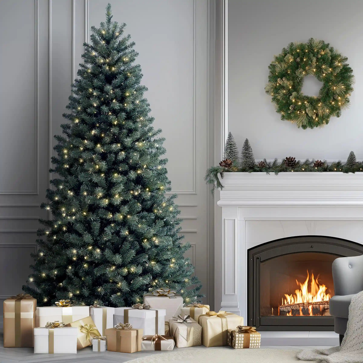 9 ft. Pre-Lit Blue North Valley Spruce Tree with Clear Lights, Plug-In