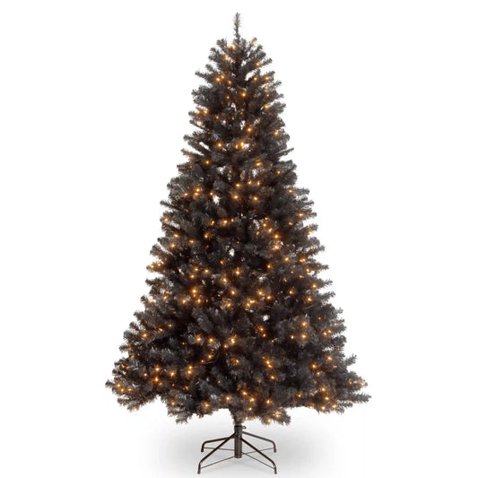 6. ft. Halloween Pre-Lit North Valley Spruce Full Black Tree with White Lights, Plug-In
