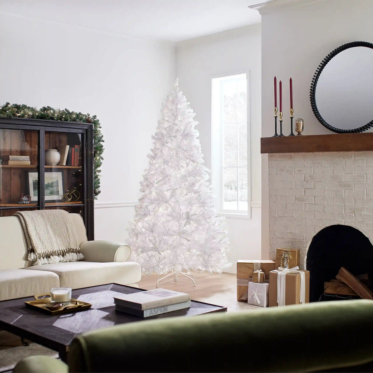 7.5 ft. Pre-Lit North Valley Spruce White Tree with Clear Lights, Plug-In