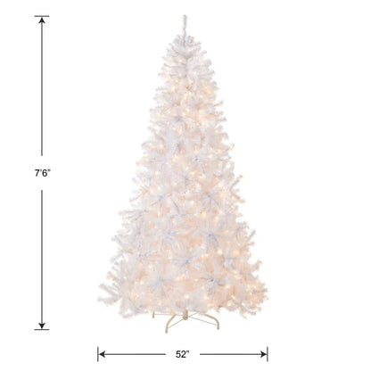 7.5 ft. Pre-Lit North Valley Spruce White Tree with Clear Lights, Plug-In