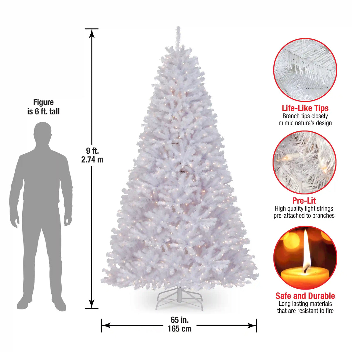 9 ft. Pre-Lit North Valley Spruce White Tree with Clear Lights, Plug-In