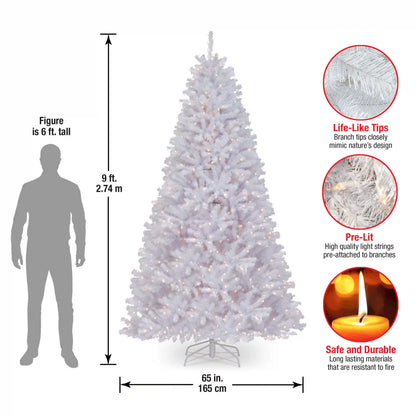 9 ft. Pre-Lit North Valley Spruce White Tree with Clear Lights, Plug-In