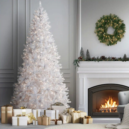 9 ft. Pre-Lit North Valley Spruce White Tree with Clear Lights, Plug-In