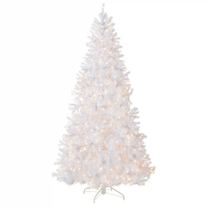 9 ft. Pre-Lit North Valley Spruce White Tree with Clear Lights, Plug-In