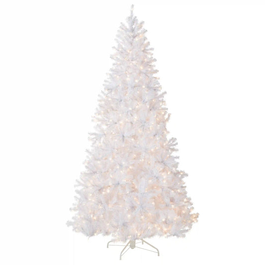 9 ft. Pre-Lit North Valley Spruce White Tree with Clear Lights, Plug-In