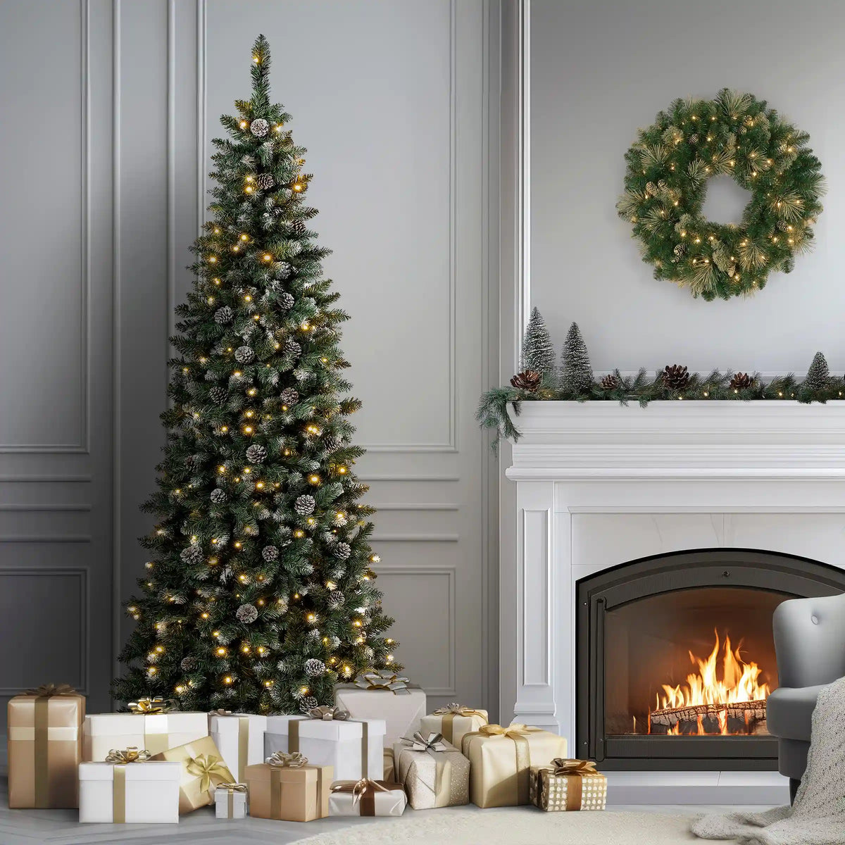 7.5 ft. Pre-Lit Oakley Hills Slim Tree with LED Lights, Plug-In