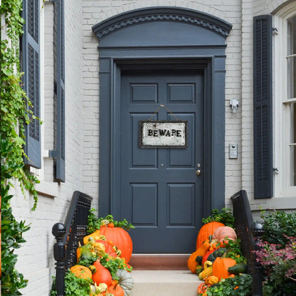 18 in. Halloween Pre-Lit Sound Activated Animated Hanging Door Sign with LED Lights