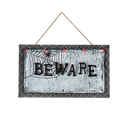 18 in. Halloween Pre-Lit Sound Activated Animated Hanging Door Sign with LED Lights