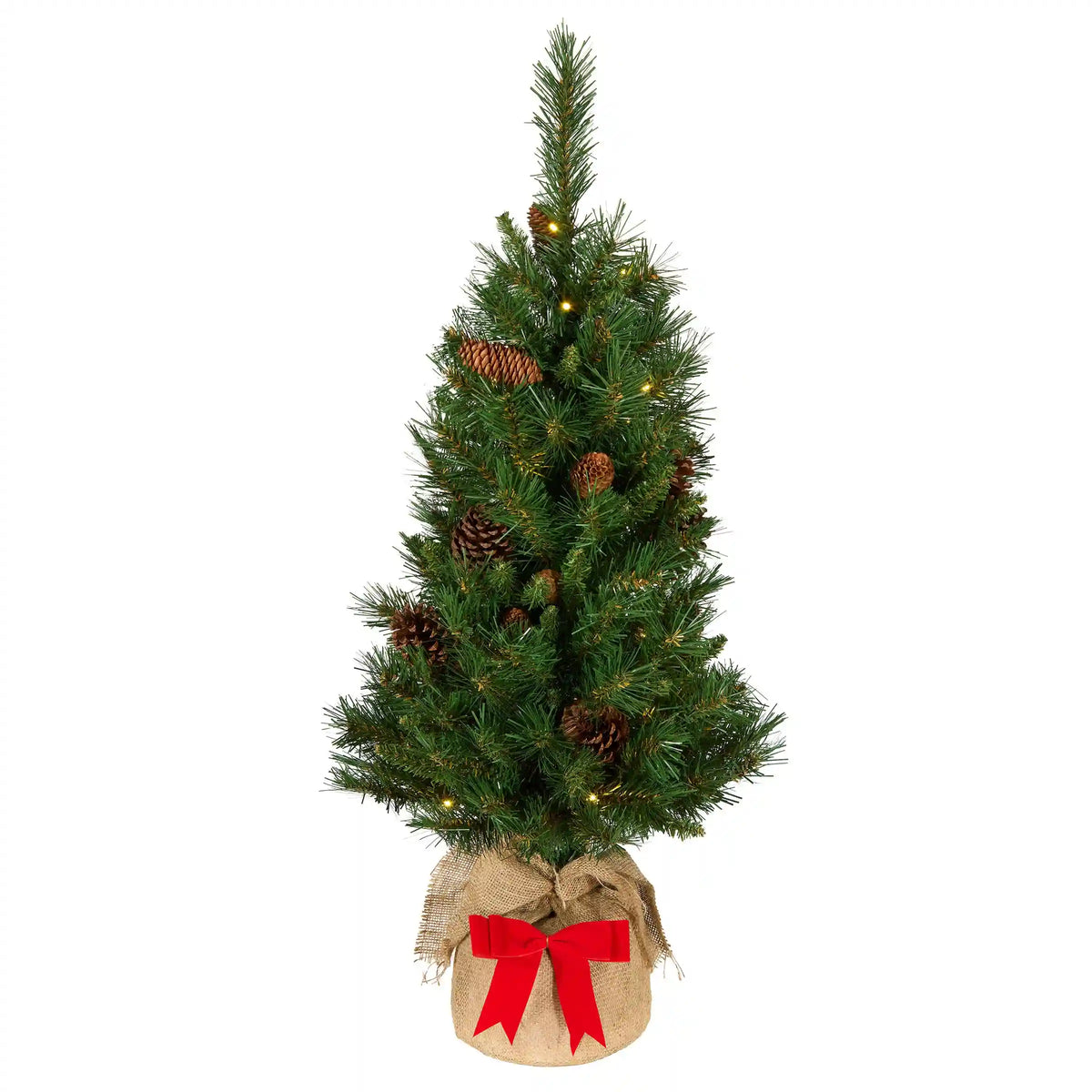 3 ft. Pre-Lit Pine Cone Burlap Tree with Warm White LED Lights