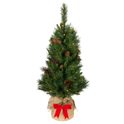3 ft. Pre-Lit Pine Cone Burlap Tree with Warm White LED Lights
