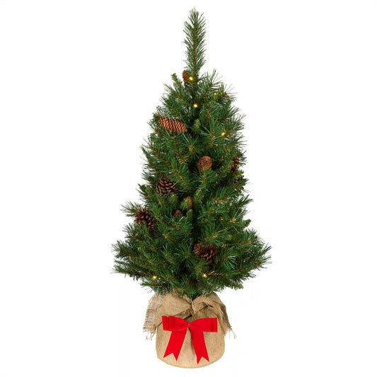 3 ft. Pre-Lit Pine Cone Burlap Tree with Warm White LED Lights