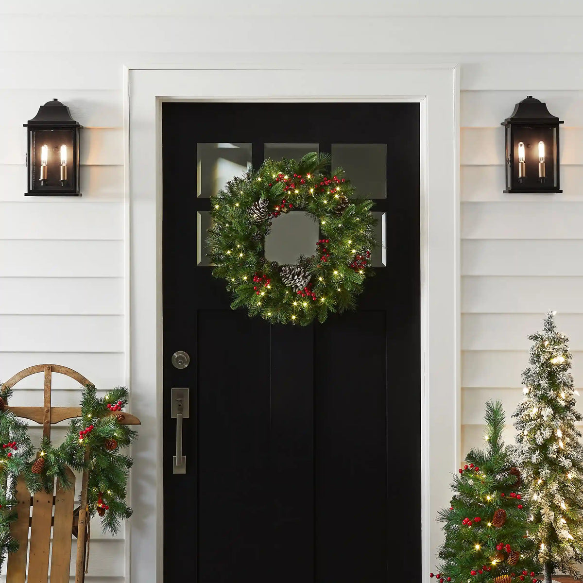 24 in. Pre-Lit Bristle Berry Wreath with LED Lights