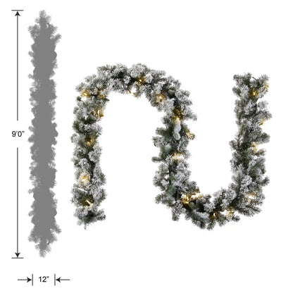 9 ft. Pre-Lit Snowy Camden Garland with Clear Lights, Plug-In
