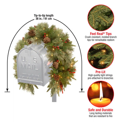 36 in. Pre-Lit Colonial Fir Mailbox Swag with LED Lights