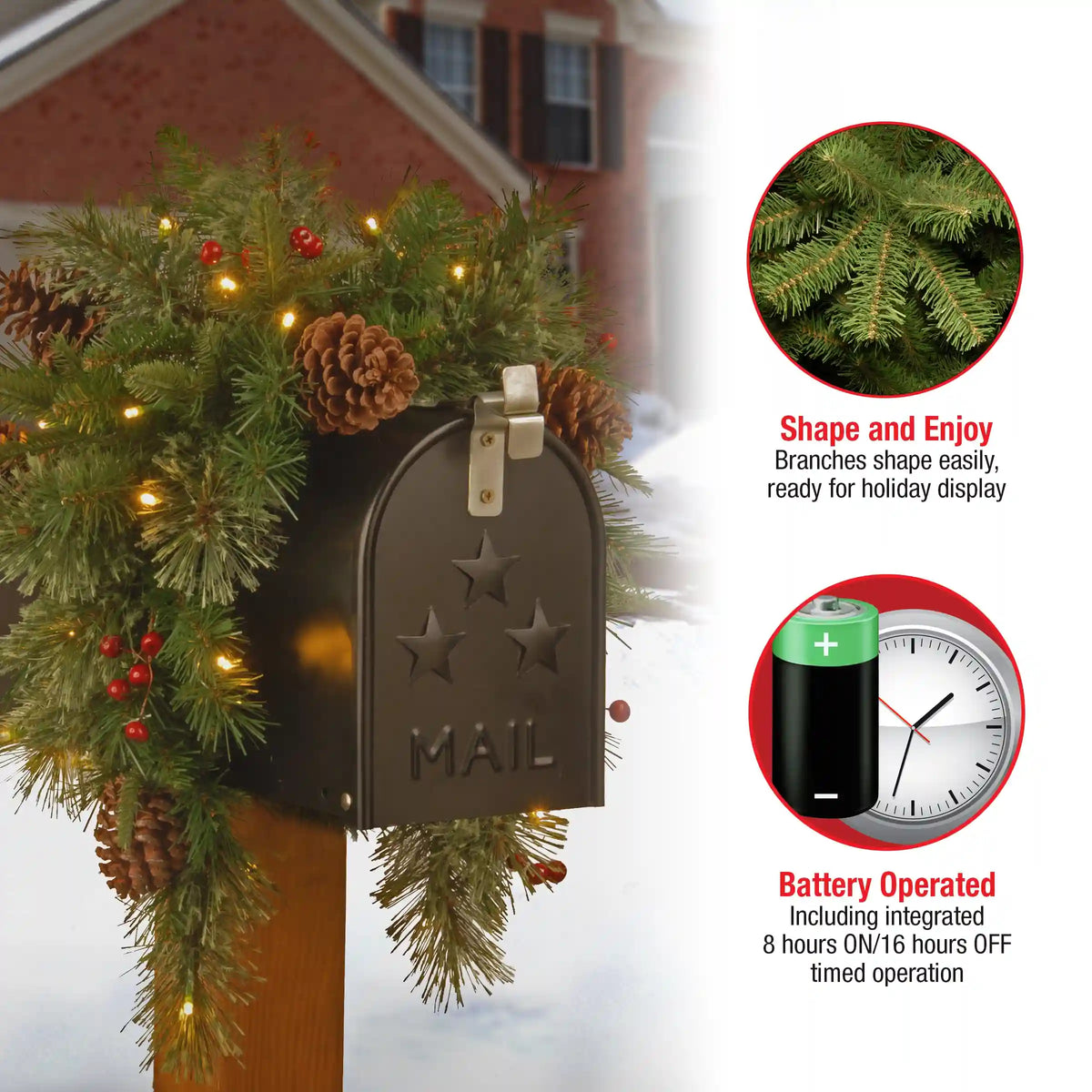 36 in. Pre-Lit Colonial Fir Mailbox Swag with LED Lights