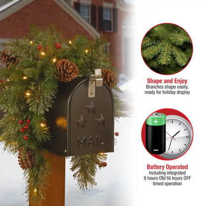 36 in. Pre-Lit Colonial Fir Mailbox Swag with LED Lights