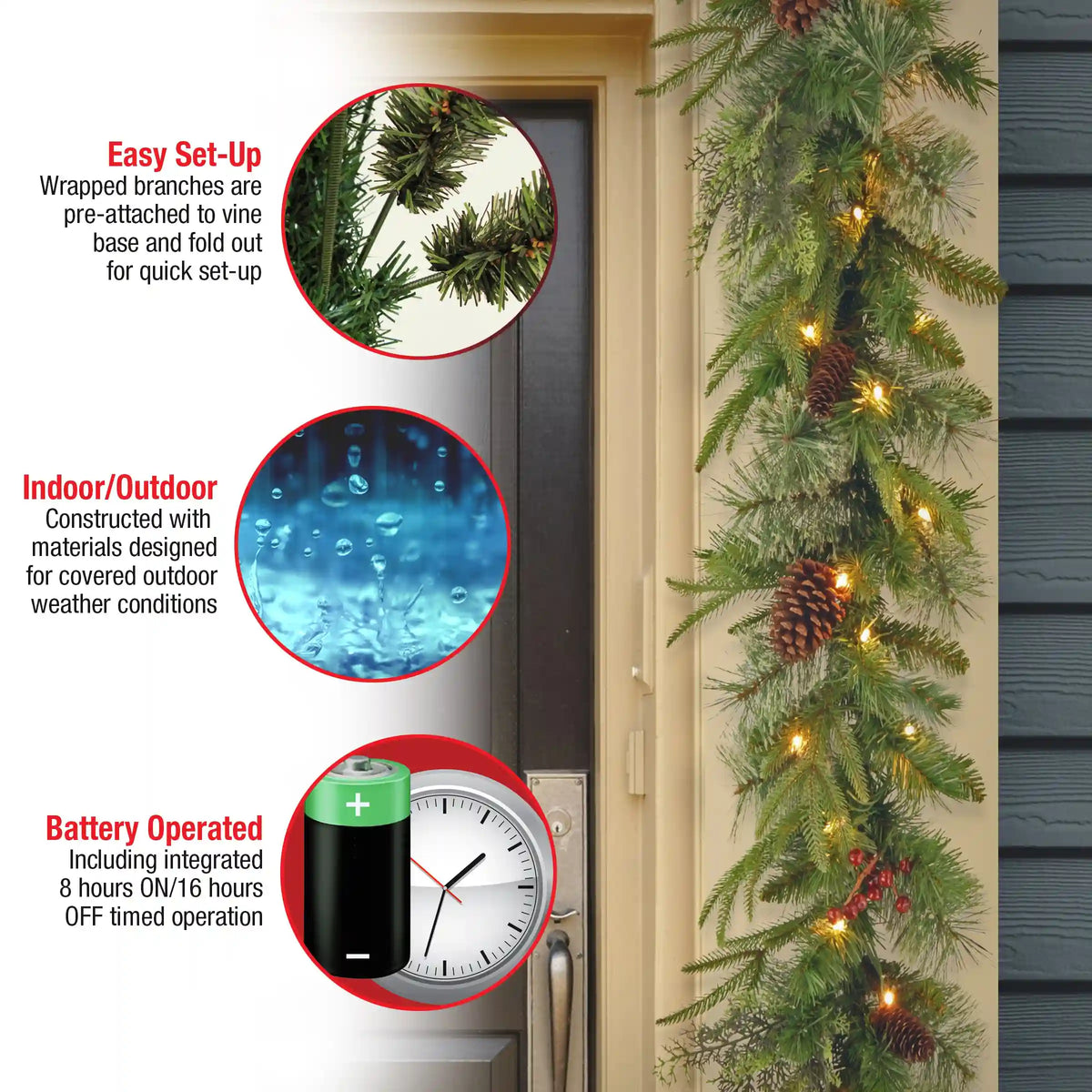 9 ft. Pre-Lit Colonial Fir Garland with Dual Color LED Lights