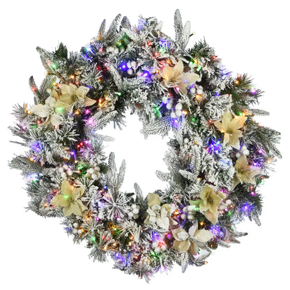 30 in. Pre-Lit Frosted Colonial Fir Wreath with Dual Color LED Cosmic Lights, Plug-In
