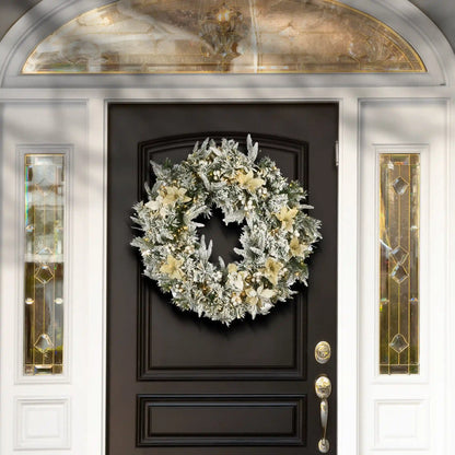 30 in. Pre-Lit Frosted Colonial Fir Wreath with Dual Color LED Cosmic Lights, Plug-In