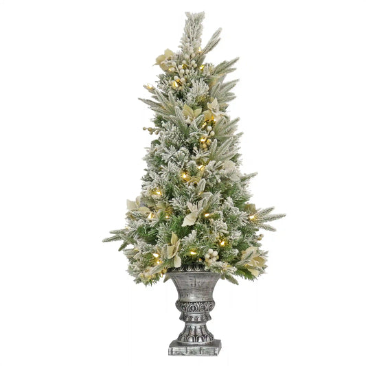 4 ft. Pre-Lit Frosted Colonial Fir Tree with Warm White LED Lights, Plug-In