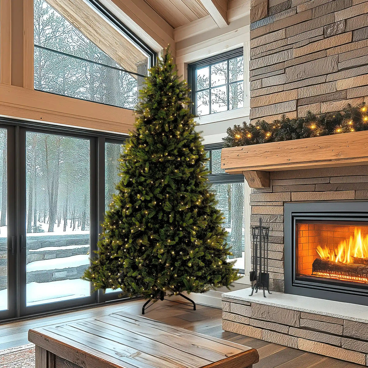 10 ft.Pre-Lit Downswept Douglas Fir Tree  with Clear Lights, Plug-In