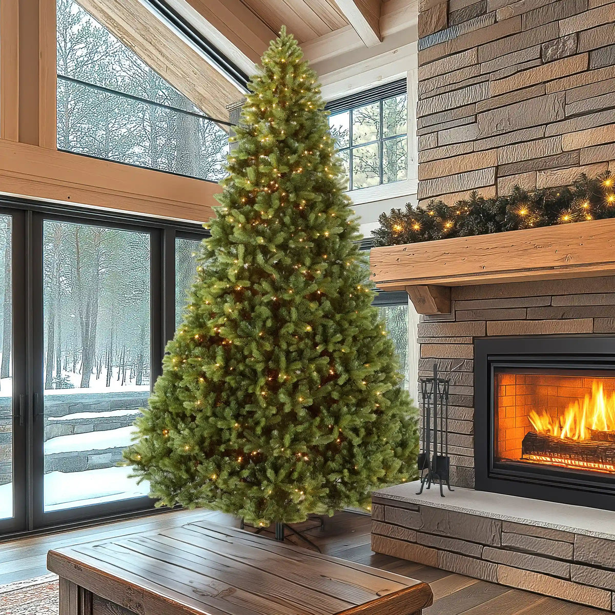 12 ft. Pre-Lit Downswept Douglas Fir Tree with Clear Lights, Plug-In