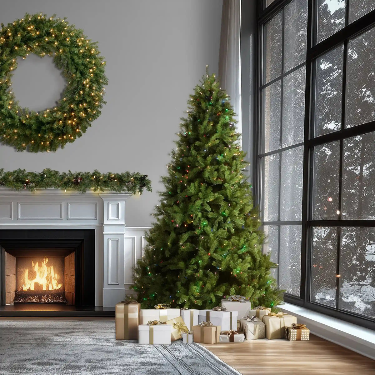 9 ft. Pre-Lit Downswept Douglas Fir Tree with Dual Color LED Lights, Plug-In