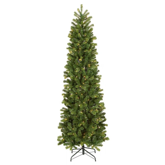 7.5 ft. Pre-Lit Downswept Douglas Fir Pencil Slim Hinged Tree with Clear Lights, Plug-In