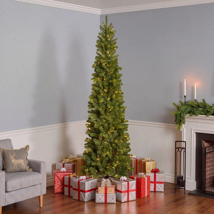 9 ft. Pre-Lit Downswept Douglas Fir Pencil Slim Hinged Tree with Clear Lights, Plug-In