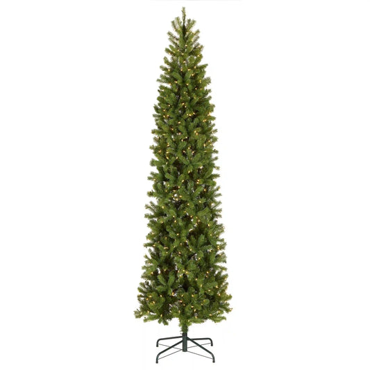9 ft. Pre-Lit Downswept Douglas Fir Pencil Slim Hinged Tree with Clear Lights, Plug-In