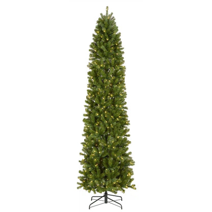 9 ft. Pre-Lit Downswept Douglas Fir Pencil Slim Hinged Tree with Dual Color LED Lights, Plug-In