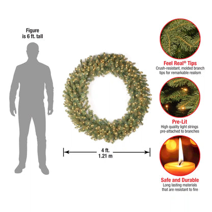 48 in. Pre-Lit Downswept Douglas Wreath with Warm White LED Lights