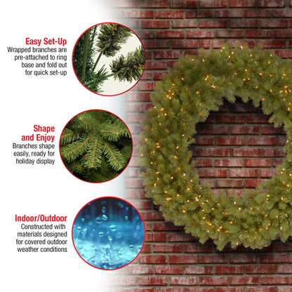 48 in. Pre-Lit Downswept Douglas Wreath with Warm White LED Lights