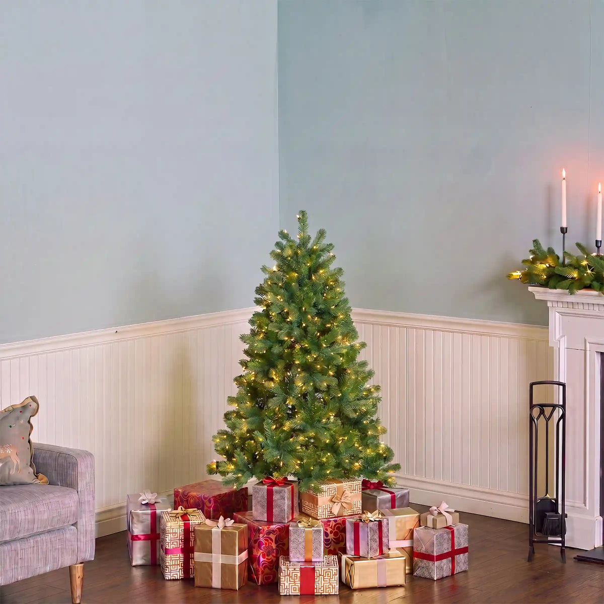 4.5 ft. Pre-Lit Downswept Douglas Fir Hinged Tree with Dual Color LED Lights, Plug-In