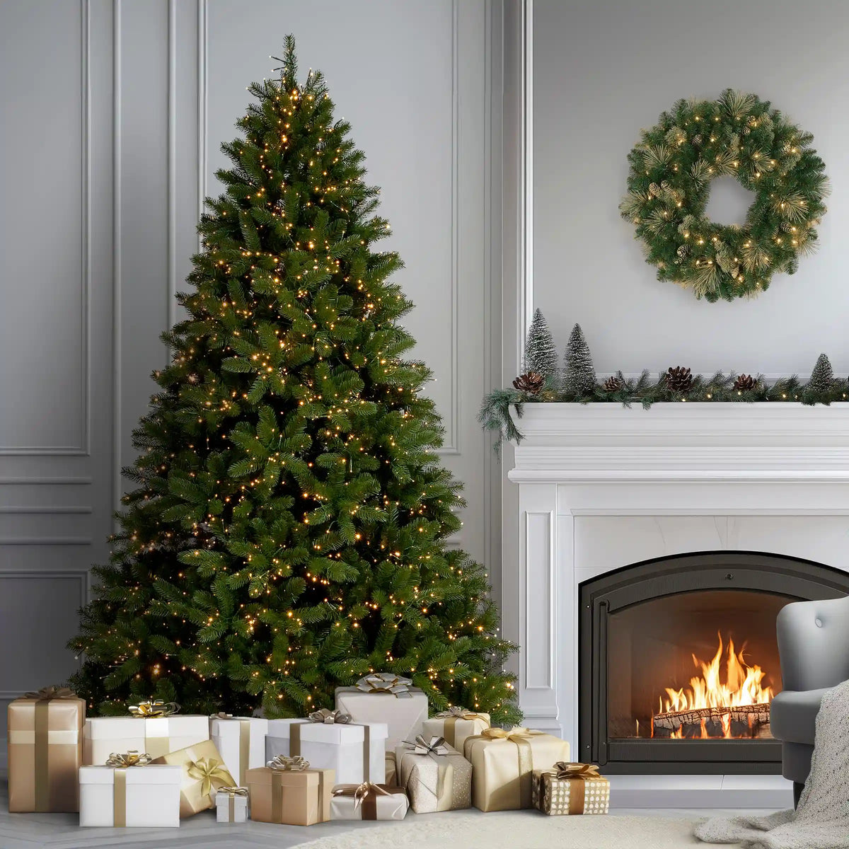7.5 ft. Pre-Lit Downswept Douglas Fir Tree with Dual Color LED Cosmic Lights, Plug-In