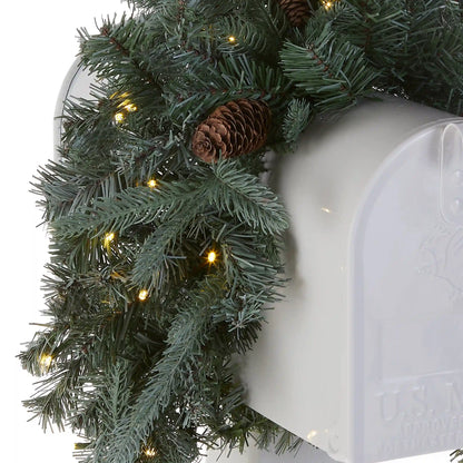 36 in. Pre-Lit Frosted Arctic Spruce Mailbox Swag with LED Lights